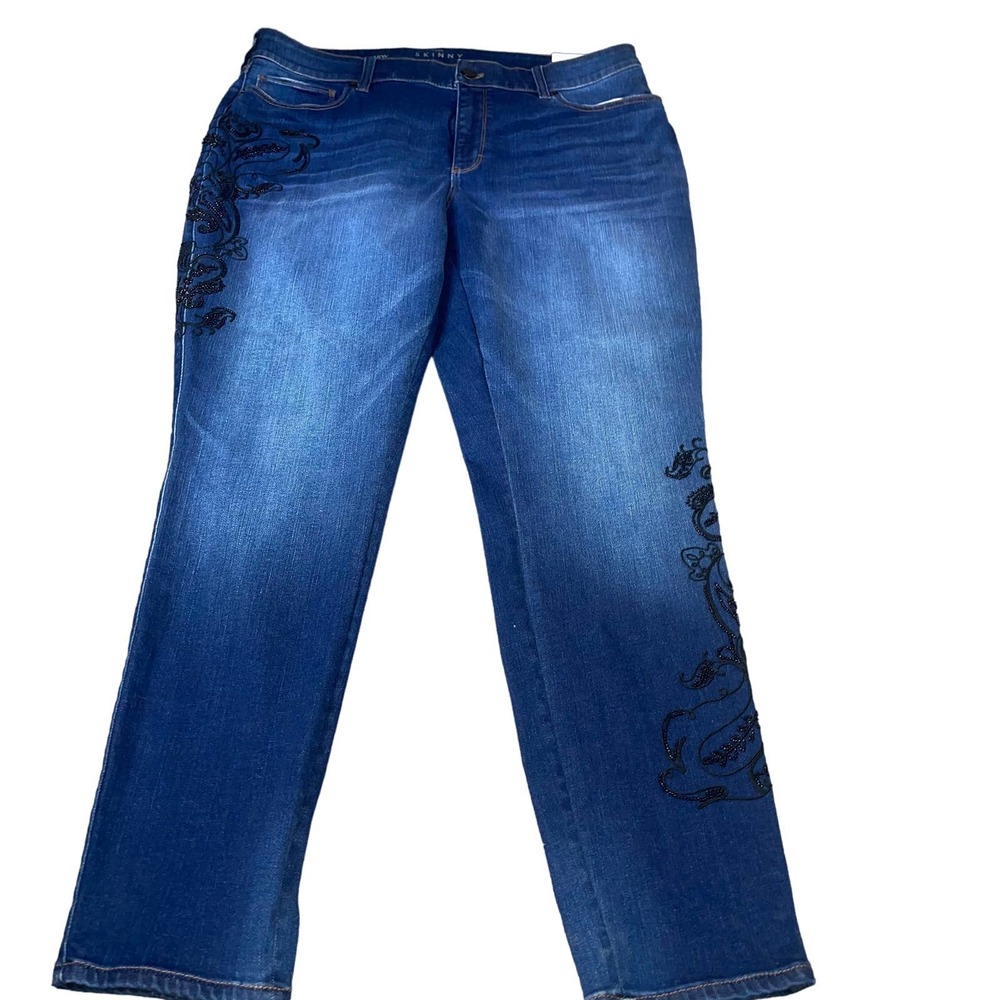 NEW WHBM denim jeans pants SZ 18 W The Skinny embroidered/beaded detailing